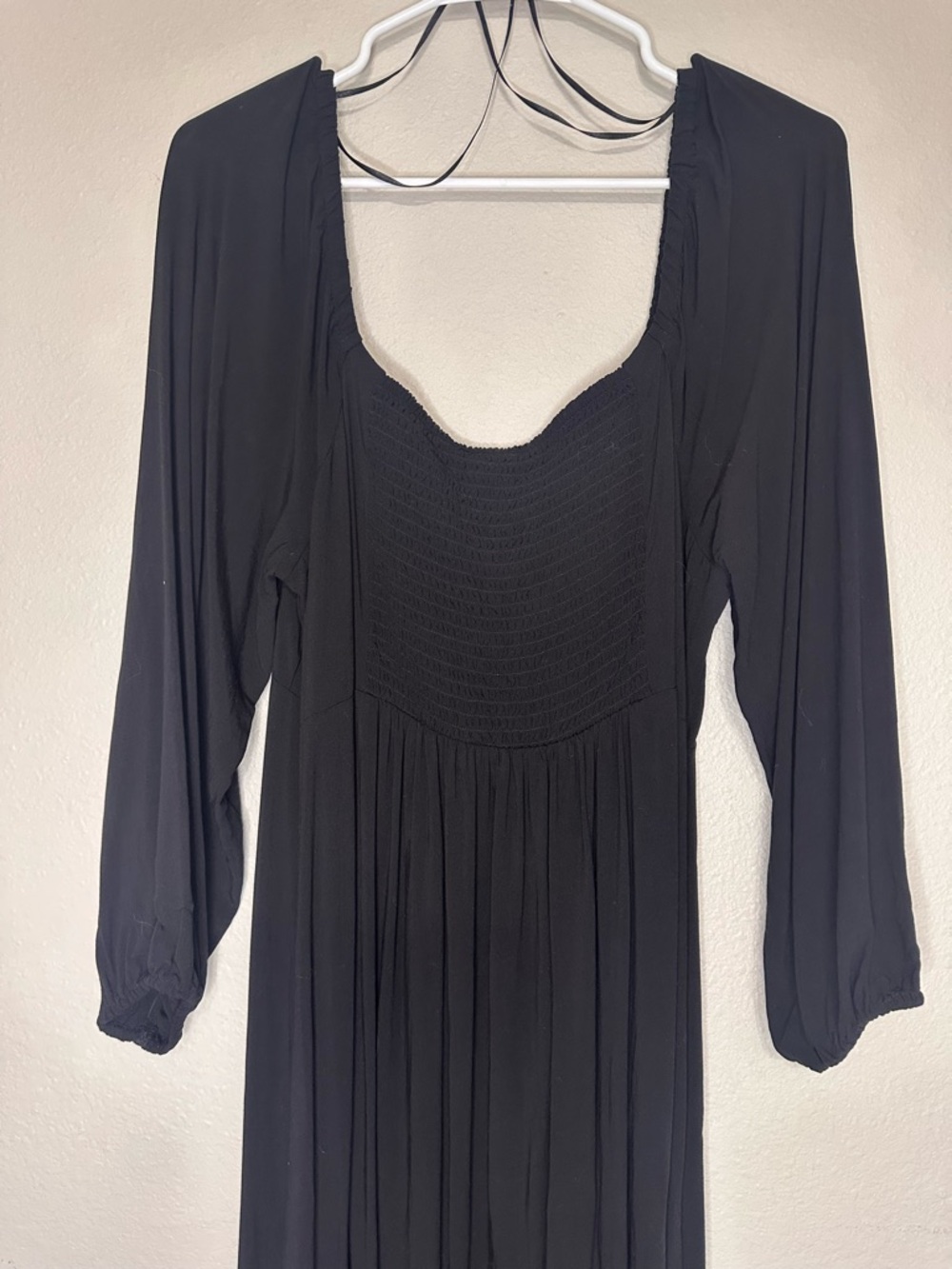 Black Long Sleeve Maxi Dress - Classic Women's Dress with small front slit XL - Picture 6 of 6